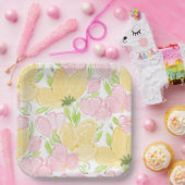 Assiettes En Carton Fleurs Jaune Rose (Fête)
