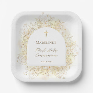 Assiettes En Carton fleurs jaunes blanches aquarelle Première Communio