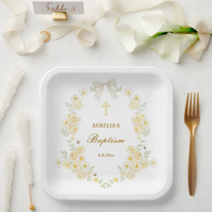 Assiettes En Carton Fleurs Jaunes Cadre Arc Baptême