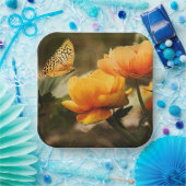 Assiettes En Carton Fleurs jaunes dorées et papillon (Fête)