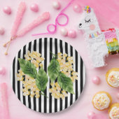 Assiettes En Carton Fleurs jaunes sur rayures noir et blanc (Fête)