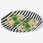 Assiettes En Carton Fleurs jaunes sur rayures noir et blanc (Angle)