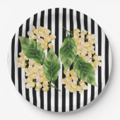 Assiettes En Carton Fleurs jaunes sur rayures noir et blanc (Devant)