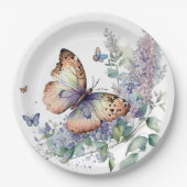 Assiettes En Carton Fleurs lilas romantiques et papillon (Devant)