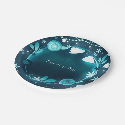 Assiettes En Carton Fleurs Lumineuses Nuit Jardin Mariage Réception (Angle)