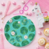Assiettes En Carton Fleurs Lys d'Eau Blanche & Motif Lily Pad (Fête)