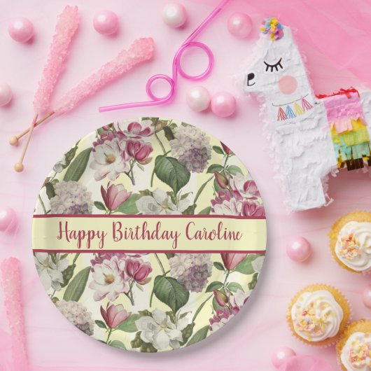 Assiettes En Carton Fleurs Magnolia et Hydrangea Sud (Fête)