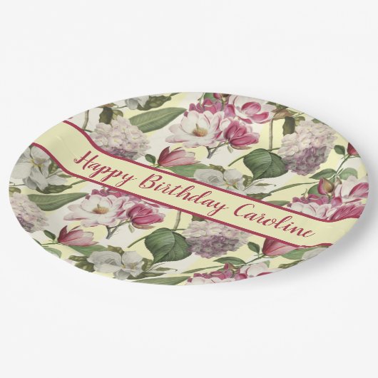 Assiettes En Carton Fleurs Magnolia et Hydrangea Sud (Angle)