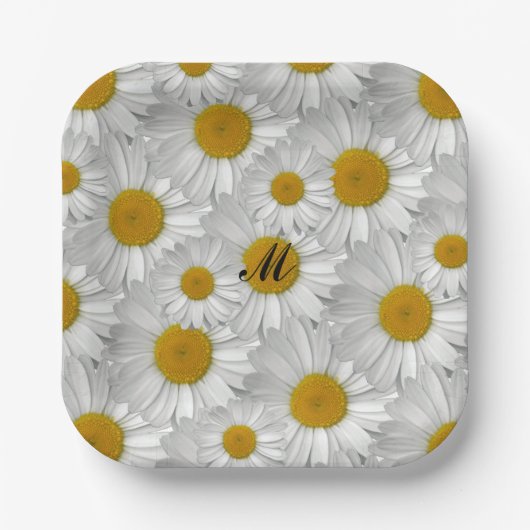 Assiettes En Carton Fleurs marguerites mignonnes avec le nom Monogramm (Recto)
