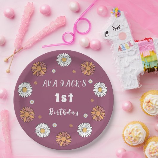 Assiettes En Carton Fleurs marguerites pastel blanc et rose orangé (Fête)