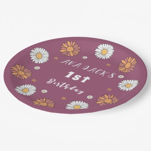 Assiettes En Carton Fleurs marguerites pastel blanc et rose orangé (Angle)