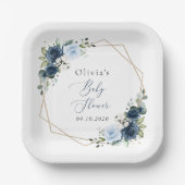 Assiettes En Carton Fleurs marines, Fleurs bleues, Verdure, Baby showe (Recto)