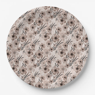 Assiettes En Carton Fleurs marron beige motif sur le tigre arrière - p