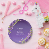 Assiettes En Carton Fleurs mauves violettes & Suite Mariage blanc 7" (Fête)