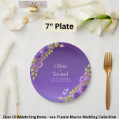 Assiettes En Carton Fleurs mauves violettes & Suite Mariage blanc 7"