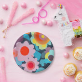 Assiettes En Carton Fleurs mod rétro (Fête)