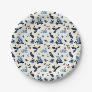 Assiettes En Carton Fleurs Monkey lapin Bleu Blanc Vintage