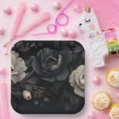 Assiettes En Carton Fleurs noires et blanches (Fête)