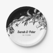 Assiettes En Carton Fleurs noires et blanches typographie moderne mari (Devant)