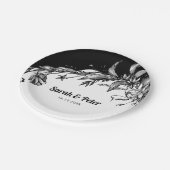 Assiettes En Carton Fleurs noires et blanches typographie moderne mari (Angle)