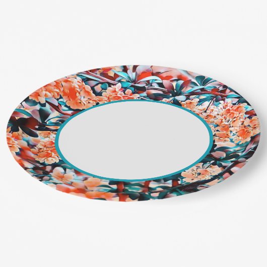 Assiettes En Carton Fleurs orange (Angle)