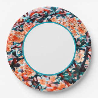 Assiettes En Carton Fleurs orange