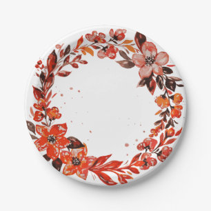 Assiettes En Carton Fleurs orange d'aquarelle