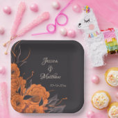 Assiettes En Carton Fleurs orange Elégant Mariage de date chic (Fête)