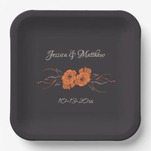 Assiettes En Carton Fleurs Orange Élégant Minimaliste Date Mariage