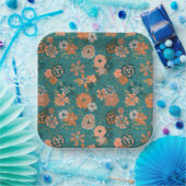 Assiettes En Carton Fleurs Orange Green Botanical Motif Event (Fête)