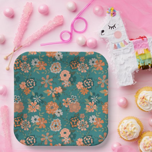 Assiettes En Carton Fleurs Orange Green Botanical Motif Event (Fête)