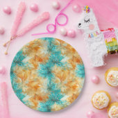 Assiettes En Carton Fleurs orange Turquoise Chic (Fête)