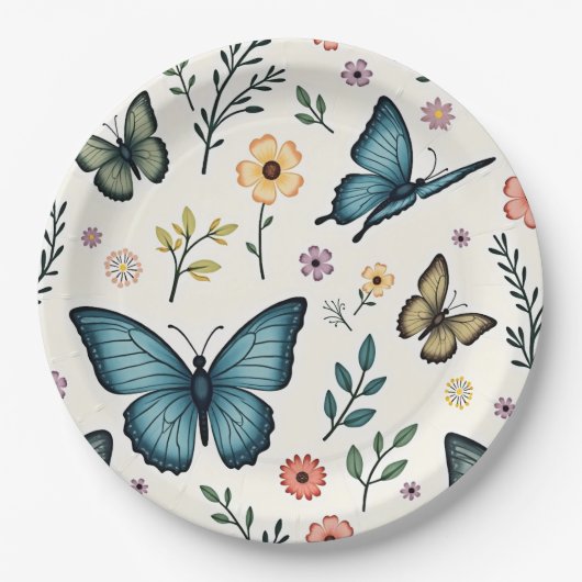 Assiettes En Carton Fleurs papillon (Devant)