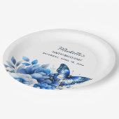 Assiettes En Carton Fleurs papillons bleues Élégant 100e anniversaire (Angle)