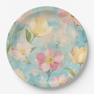 Assiettes En Carton Fleurs pastel. Beauté du jardin. 