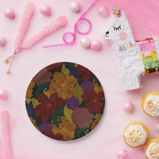 Assiettes En Carton Fleurs peintes à l'huile (Fête)