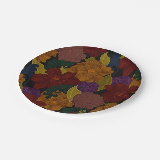 Assiettes En Carton Fleurs peintes à l'huile (Angle)