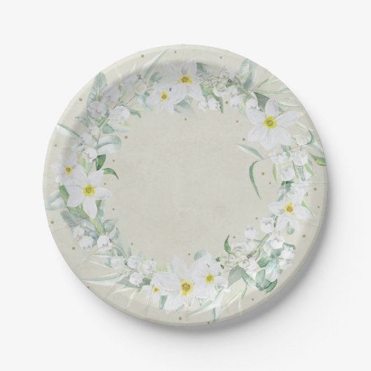 Assiettes En Carton Fleurs printanières en germe blanc (Devant)
