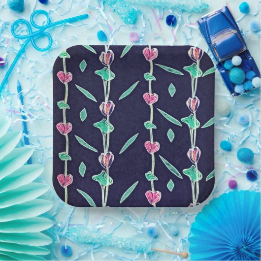 Assiettes En Carton Fleurs rayées (Fête)