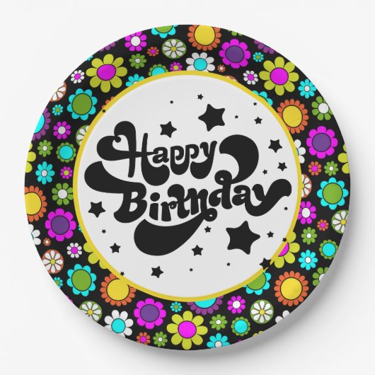 Assiettes En Carton Fleurs rétro (Devant)