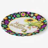 Assiettes En Carton Fleurs Rétro Anniversaire Gnome (Angle)