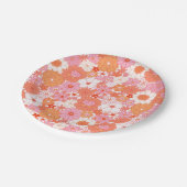 Assiettes En Carton Fleurs Rétro Boho Rose Orange Mignonnes (Angle)