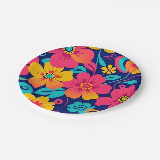 Assiettes En Carton Fleurs rétro brillantes et audacieuses - style Dop (Angle)