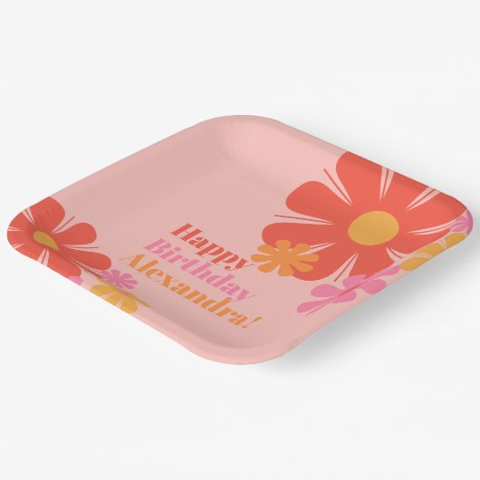 Assiettes En Carton Fleurs rétro mignonnes et Super Joyeuses roses d'a (Angulaire)