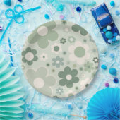 Assiettes En Carton Fleurs rétro Sage Vert Abstrait Floral (Fête)