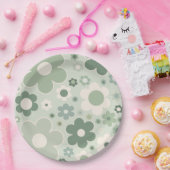 Assiettes En Carton Fleurs rétro Sage Vert Abstrait Floral (Fête)