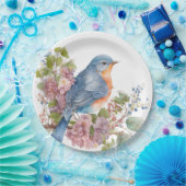 Assiettes En Carton Fleurs romantiques et oiseau bleu (Fête)