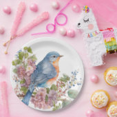 Assiettes En Carton Fleurs romantiques et oiseau bleu (Fête)
