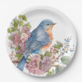 Assiettes En Carton Fleurs romantiques et oiseau bleu (Devant)
