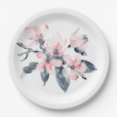 Assiettes En Carton Fleurs rose et gris Aquarelle classique (Devant)